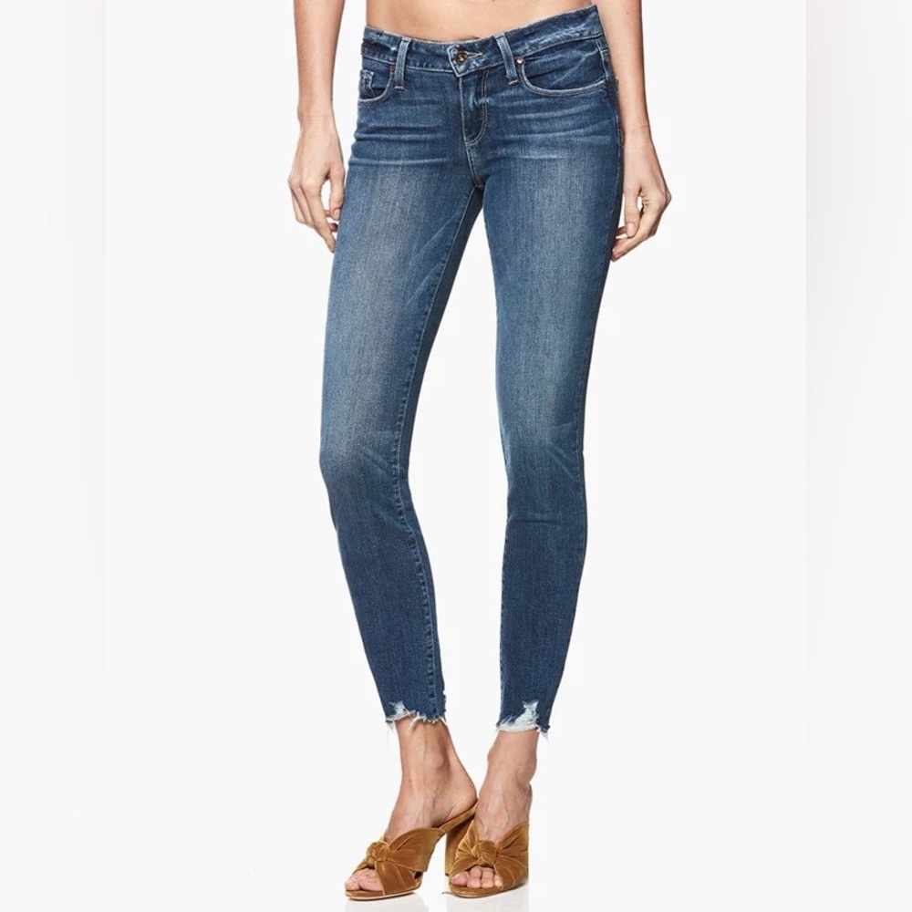PAIGE Verdugo Ankle Skinny Jeans Medium Wash Raw Hem Stretch Size 30